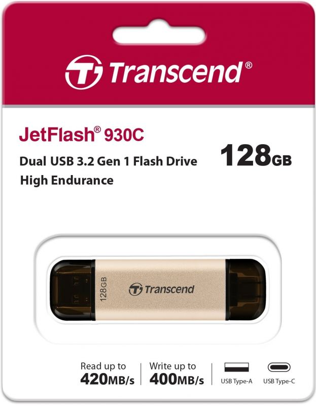 Накопичувач Transcend 128GB USB 3.2 Type-A + Type-C JetFlash 930 Black R420/W400MB/s