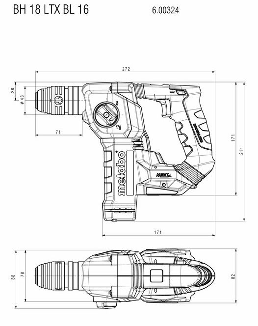 Перфоратор акумуляторний Metabo BH 18 LTX BL 16 SDS-plus 18В 1.3Дж 1.6кг без АКБ та ЗП 2 режими