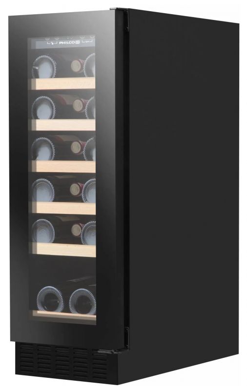 Холодильник Philco для вина,  81х30х57, холод.відд.-58л, зон - 1, бут-19, диспл, підсвітка, чорний