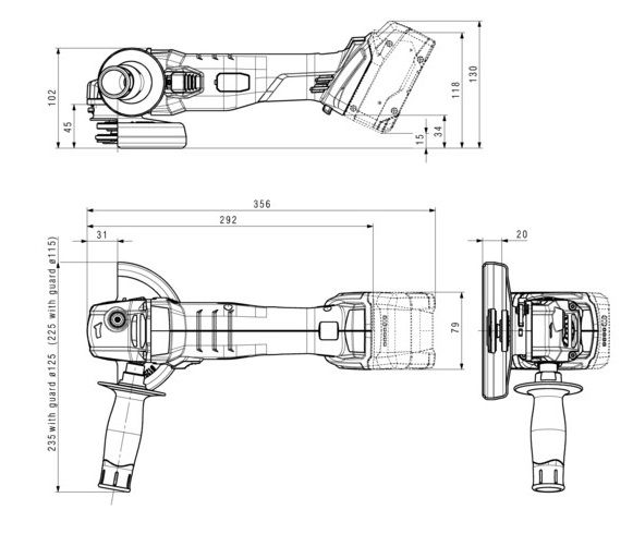 Шліфмашина кутова акумуляторна Metabo W 18 L 9-125 QUICK, 125мм, 18В, 8500об/хв, М14, 2.3кг, без АКБ та ЗП