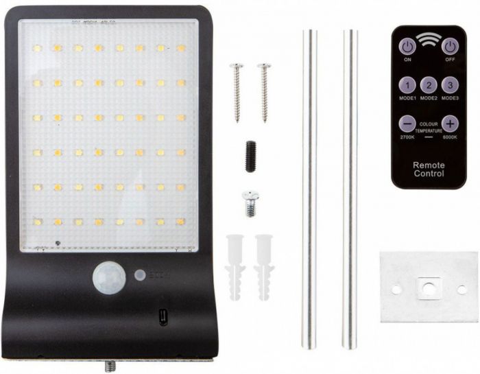 Світильник акумуляторний Neo Tools, 2000мАг, 450лм, 5Вт, живлення від сонячного світла, датчик руху, сутінків, 3 функції освітлення, пульт, IP65