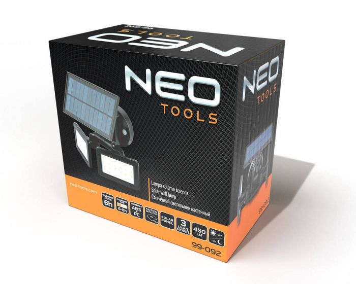 Світильник акумуляторний Neo Tools, 3000мАг, 450лм, 5Вт, живлення від сонячного світла, датчик руху, сутінків, IP65