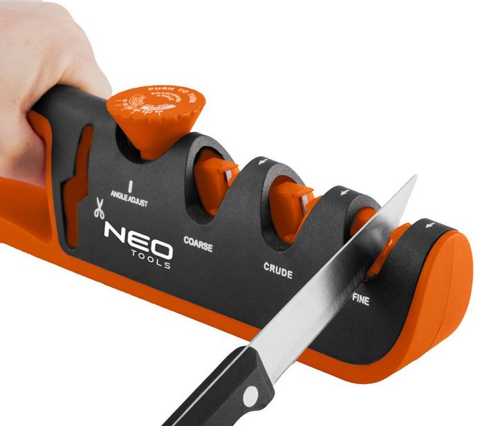 Точилка для ножів і ножиць Neo Tools, регулюється кут заточування, 3 етапи заточування