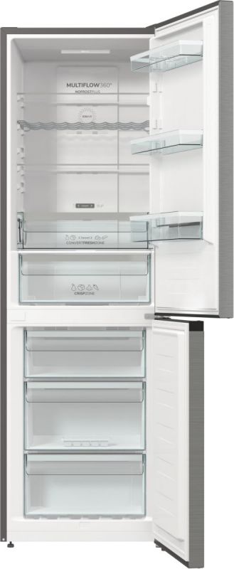 Холодильник з нижн. мороз. камерою Gorenje, 185х60х60см, 2 двері,203(99)л, А++, Total NF, Зона св-ті, Зовн. Диспл, нерж