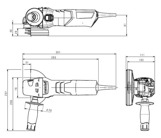 Шліфмашина кутова Metabo W 9-100, 100мм, 900Вт, 10500об/хв, М10, 2кг