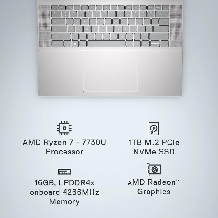 Ноутбук Dell Inspiron 5635 16" FHD+ WVA AG, AMD R7-7730U, 16GB, F1TB, UMA, Win11H, сріблястий