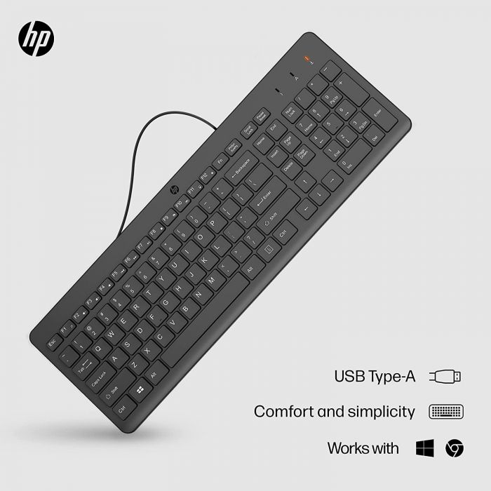 Клавіатура мембранна HP 150, 104key, USB-A, EN/RU, чорний