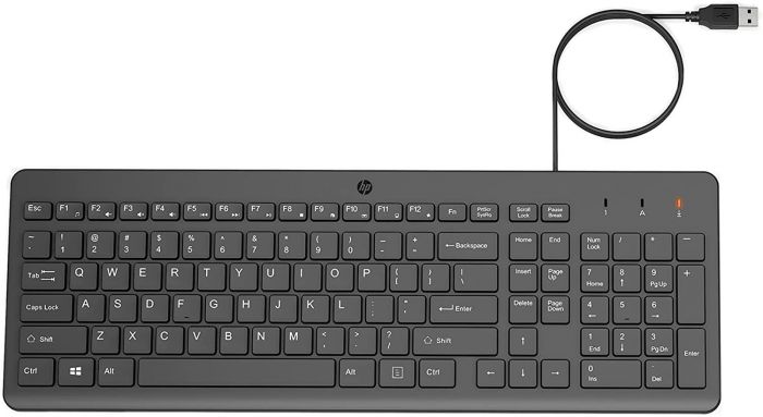 Клавіатура мембранна HP 150, 104key, USB-A, EN/RU, чорний