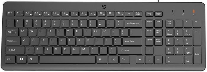 Клавіатура мембранна HP 150, 104key, USB-A, EN/RU, чорний