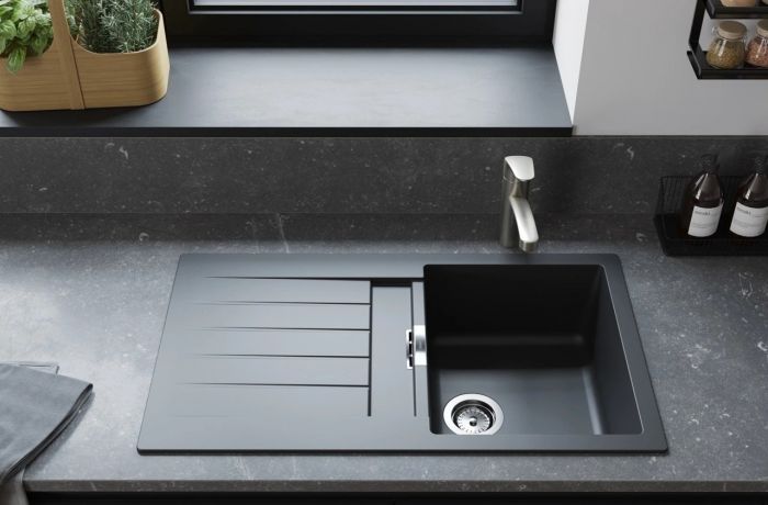 Мийка кухонна Hansgrohe S52, граніт, прямокутник, з крилом, 840х480х190мм, чаша - 1, врізна, сірий камінь