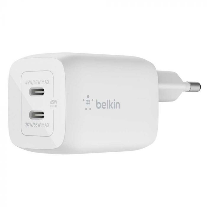 Зарядний пристрій мережевий Belkin 65Вт 2хUSB-С GAN PD PPS, білий