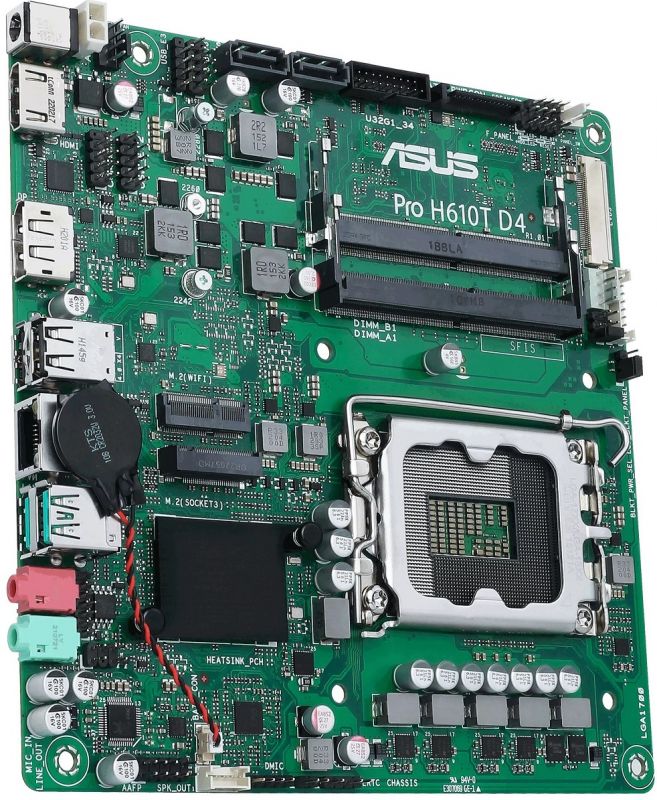 Материнcька плата ASUS PRO H610T D4-CSM s1700 H610 2xDDR4 M.2 HDMI DP LVDS Thin mITX