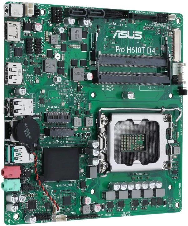 Материнcька плата ASUS PRO H610T D4-CSM s1700 H610 2xDDR4 M.2 HDMI DP LVDS Thin mITX