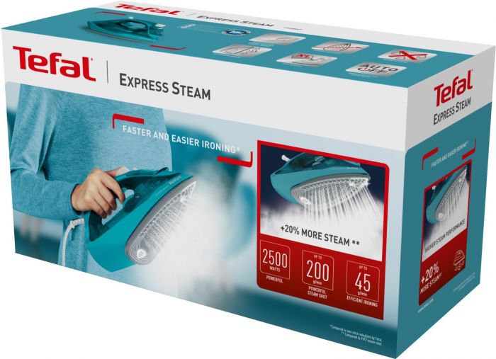 Праска Tefal Express Steam, 2500Вт, 270мл, паровий удар -200гр, постійна пара - 45гр, керам. підошва, бірюзовий