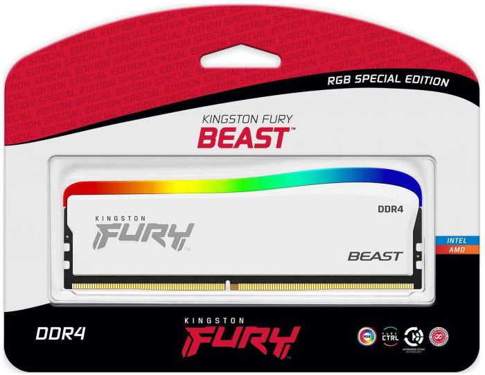 Пам'ять ПК Kingston DDR4 16GB 3600 FURY Beast White RGB SE