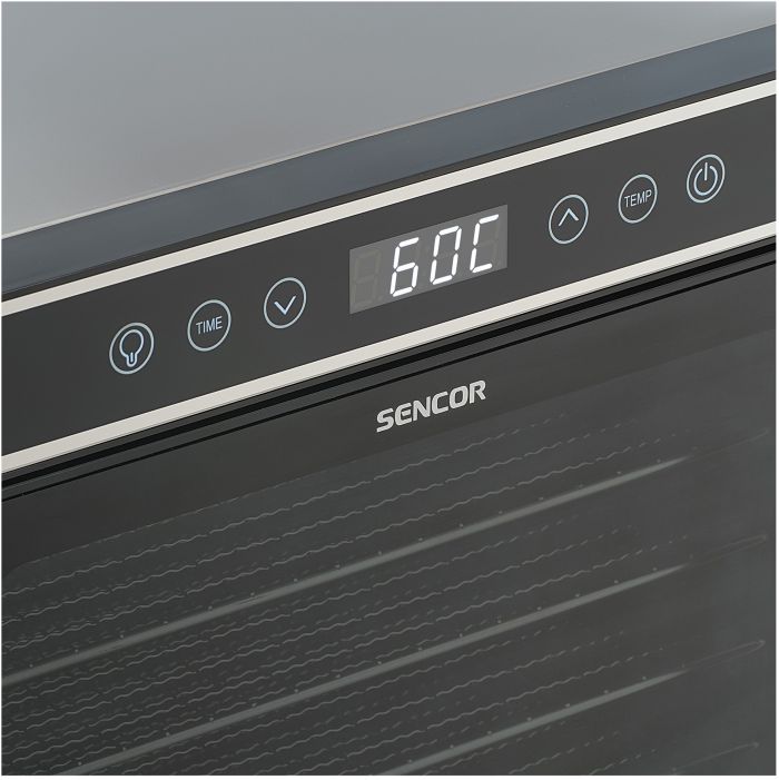 Сушка для продуктів Sencor SFD7750SS, 600Вт, 7 піддонів, вис 2,8см, ширина 30 см, рег. темп, чорний