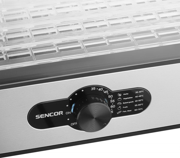 Сушка для продуктів Sencor SFD950SS, 240Вт, 5 піддонів, вис 2,9см, ширина 29см, рег. темп, сірий