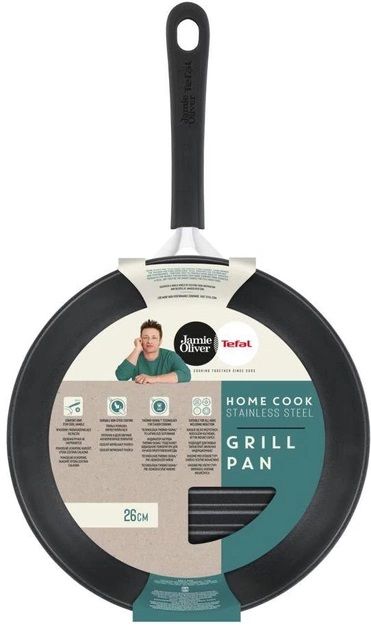 Сковорідка гриль Tefal Jamie Oliver Home Cook, 26 см, нержавіюча сталь, БЕЗ кришки