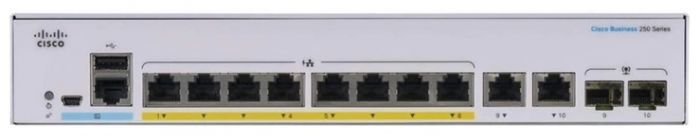 Комутатор Cisco CBS250 Smart 8-port GE, PoE, Ext PS, 2x1G Combo