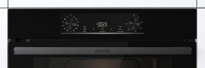 Духова шафа Gorenje електрична, 77л, A+, пара, дисплей, піроліз, чорний