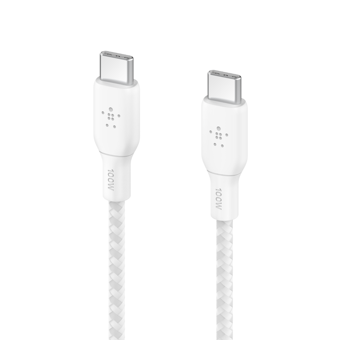 Кабель заряджання/синхронізації Belkin USB-С > USB-С 2м, 100Вт, плетений, білий