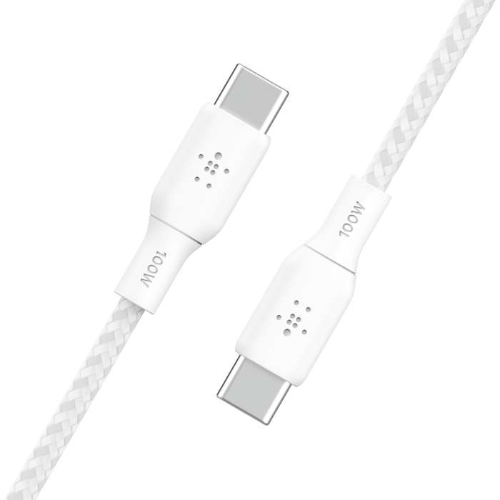 Кабель заряджання/синхронізації Belkin USB-С > USB-С 2м, 100Вт, плетений, білий