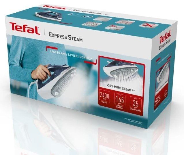 Праска Tefal Express Steam, 2400Вт, 270мл, паровий удар -165гр, постійна пара - 35гр, керам. підошва, біло-синій