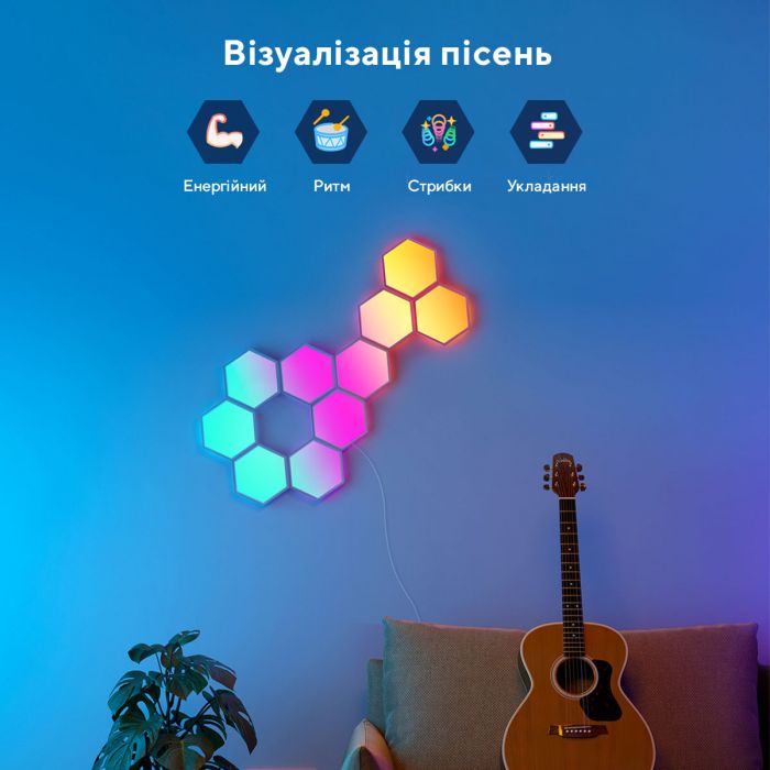 Набір настінних світильників Govee H6061 Glide Hexa Light Panels, 10шт, RGBIC, WI-FI/Bluetooth, білий