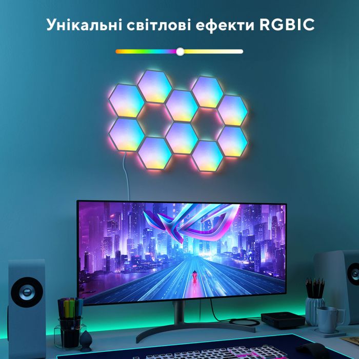 Набір настінних світильників Govee H6061 Glide Hexa Light Panels, 10шт, RGBIC, WI-FI/Bluetooth, білий