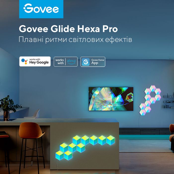 Набір настінних світильників Govee H6066 Glide Hexa Pro LED Light Panels, 10шт, RGBIC, WI-FI/Bluetooth, білий