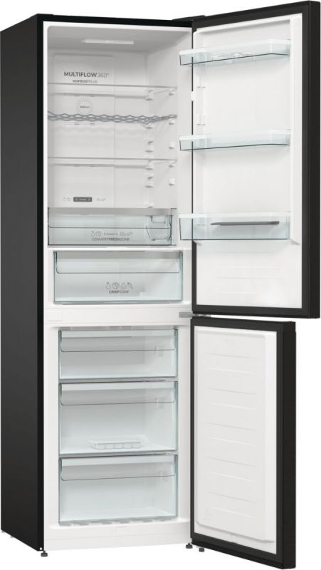 Холодильник Gorenje NRK619EABXL4 з нижн. мороз. камерою, 185х60х60см, 2 дв., Х- 204л, М- 96л, A+, NoFrost Plus, Fresh zone, чорний