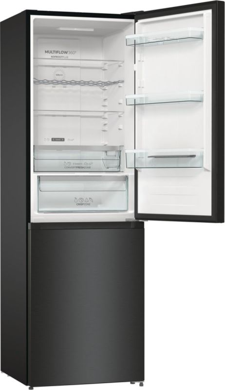 Холодильник Gorenje NRK619EABXL4 з нижн. мороз. камерою, 185х60х60см, 2 дв., Х- 204л, М- 96л, A+, NoFrost Plus, Fresh zone, чорний