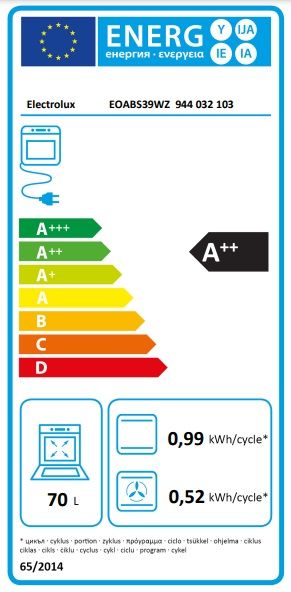 Духова шафа Electrolux електрична, 70л, А++, пара, дисплей, конвекція, ф-ція пароварки, телескопічні напрямні, чорний