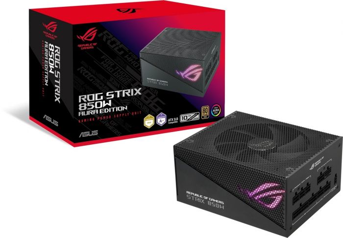 Блок живлення ASUS ROG STRIX AURA  (850W), >90%, 80+ Gold, 135мм, 1xMB 24pin(20+4), 2xCPU 8pin(4+4), 4xMolex, 5xSATA, 4xPCIe 8pin(6+2), Fully Modular, ARGB, ROG-STRIX-850G-AURA-GAMING