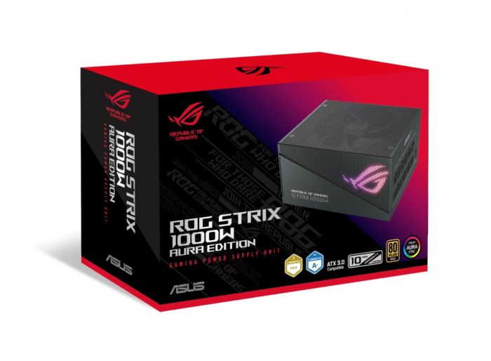 Блок живлення ASUS ROG STRIX AURA (1000W), >90%, 80+ Gold, 135мм, 1xMB 24pin(20+4), 2xCPU 8pin(4+4), 4xMolex, 5xSATA, 4xPCIe 8pin(6+2), Fully Modular, ARGB, ROG-STRIX-1000G-AURA-GAMING