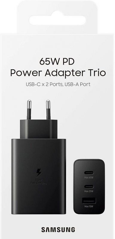 Мережевий зарядний пристрій Samsung 65W Power Adapter Trio (w/o cable) Black