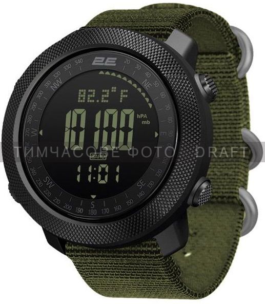 Тактичний годинник 2E Trek Pro Black-Green з компасом, барометром та крокоміром