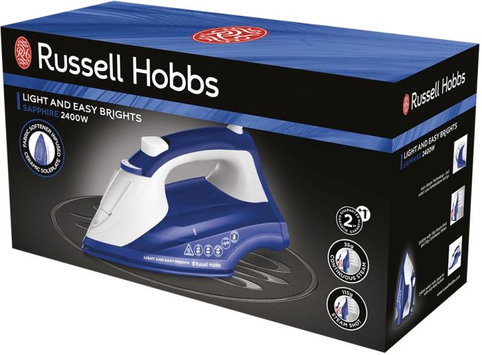 Праска Russell Hobbs Light & Easy Brights Sapphire, 2400Вт, 240мл, паровий удар -115гр, постійна пара - 35гр, керам. підошва, темно синій