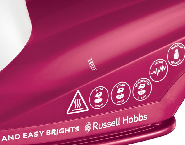 Праска Russell Hobbs Light & Easy Brights Berry, 2600Вт, 240мл, паровий удар -115гр, постійна пара - 35гр, керам. підошва, малиновий