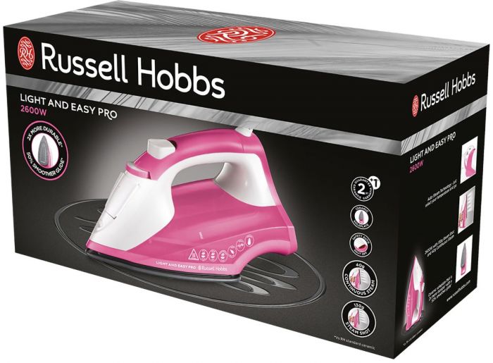 Праска Russell Hobbs Light & Easy Pro, 2600Вт, 240мл, паровий удар -130гр, постійна пара - 40гр, керам. підошва, біло-рожевий