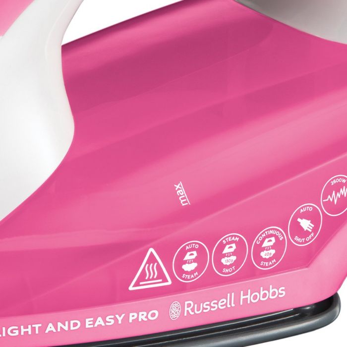 Праска Russell Hobbs Light & Easy Pro, 2600Вт, 240мл, паровий удар -130гр, постійна пара - 40гр, керам. підошва, біло-рожевий