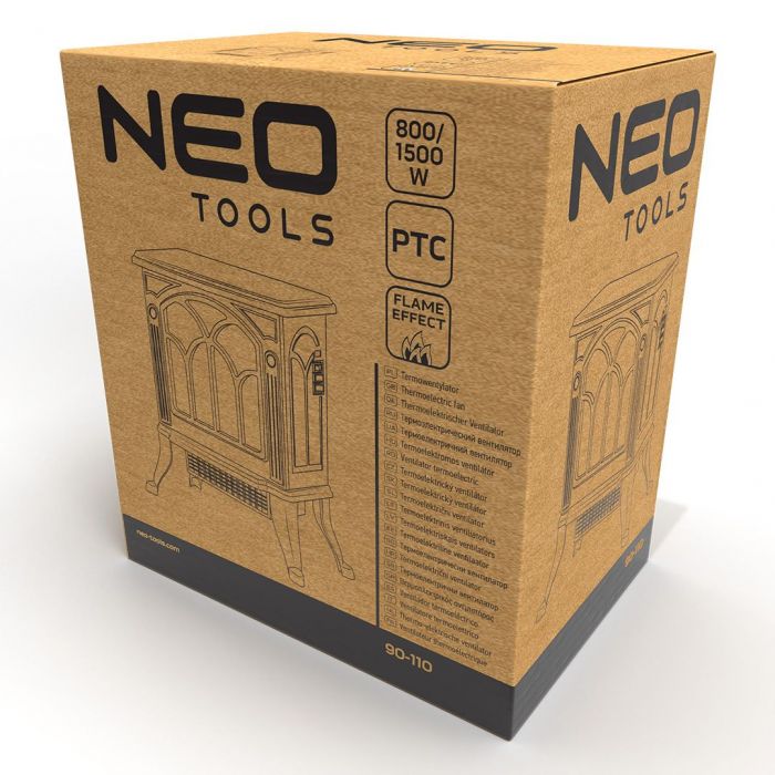 Тепловентилятор Neo Tools, 30м кв., 1500Вт, керам. нагрівання. елемент (PTC), ефект полум'я, чорний