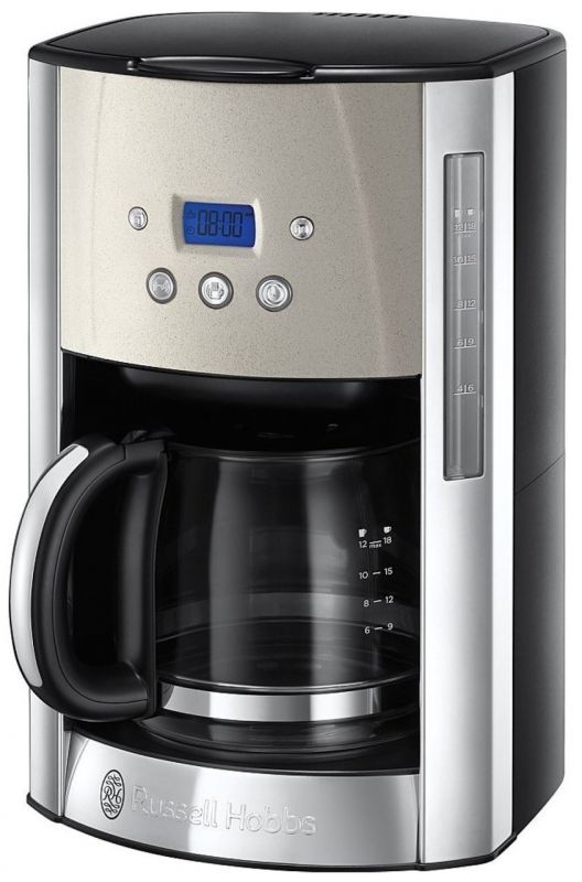 Кавоварка Russell Hobbs крапельна Luna Stone, 1.5л, мелена, LED-дисплей, підігрів чашок, чорно-сріблястий