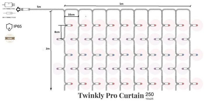 Smart LED Гірлянда Twinkly Pro Curtain RGBW 250 (10 по 25), IP65, AWG22 PVC Rubber зелений