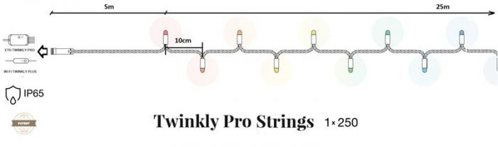 Smart LED Гірлянда Twinkly Pro Strings AWW 250, одна лінія, IP65, AWG22 PVC Rubber зелений