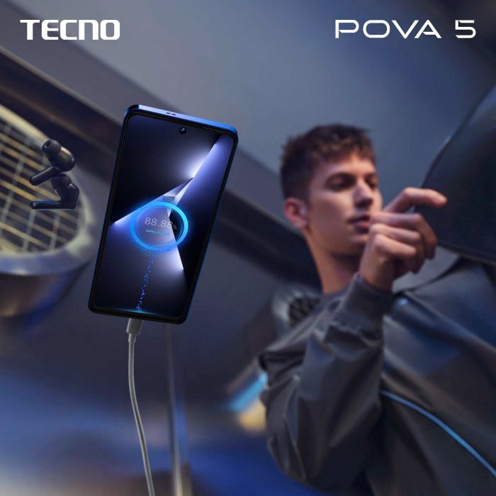 Смартфон TECNO POVA 5 (LH7n) 6.78" 8/128ГБ, 2SIM, 6000мА•год, Mecha Black