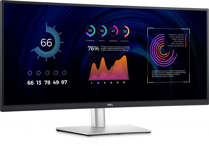 Монітор DELL 34" P3424WE HDMI, DP, USB-C, RJ-45, IPS, 3440x1440, 21:9, sRGB 99%, CURVED, HAS