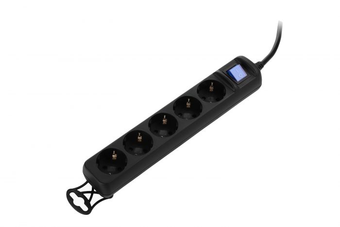 Мережевий подовжувач 2Е 5XSchuko з вимикачем, 3G*1.5мм2, 3м, black