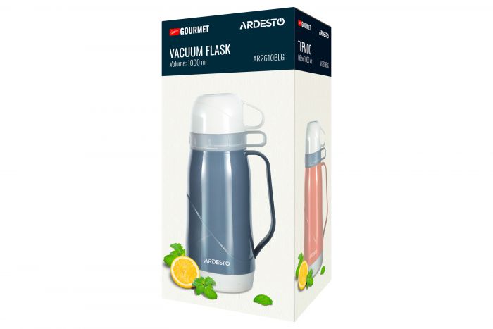 Термос Ardesto Gemini Gourmet 1000 мл, пластик, скляна колба, синій