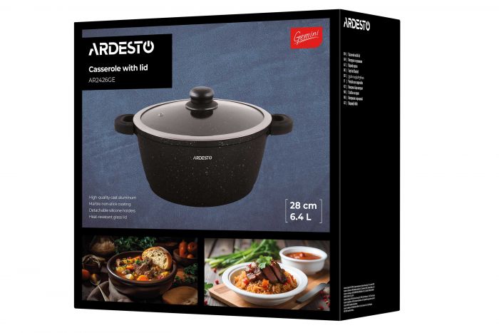 Каструля зі скляною кришкою ARDESTO Gemini Anzio, 6.4л, алюміній, чорний